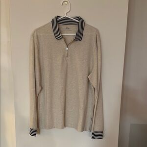 Free Assembly Beige Long Sleeve Polo with Striped Collar